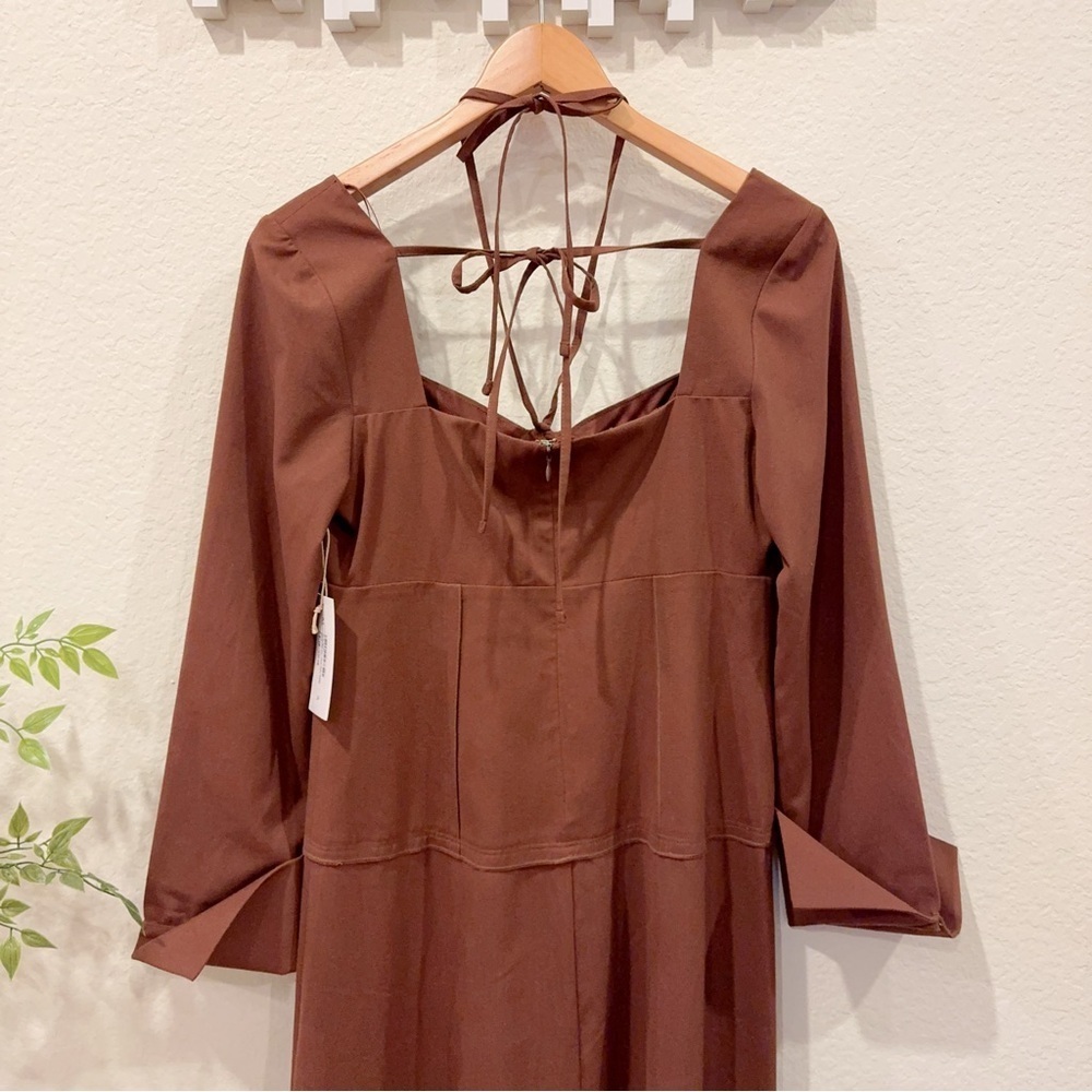 Moon River Halter Detail Ruched Crepe Midi Dress in Brown NWT Size Small - Picture 7 of 13